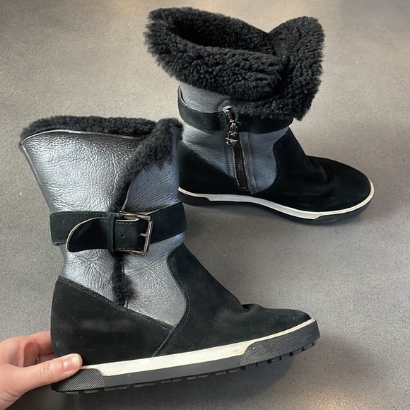 Marc Cain wedges sherpa suede buckle ankle boots - Picture 2 of 12